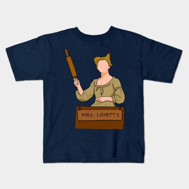 Mrs. Lovett With Rolling Pin (Sweeney Todd) Kids T-Shirt by byebyesally